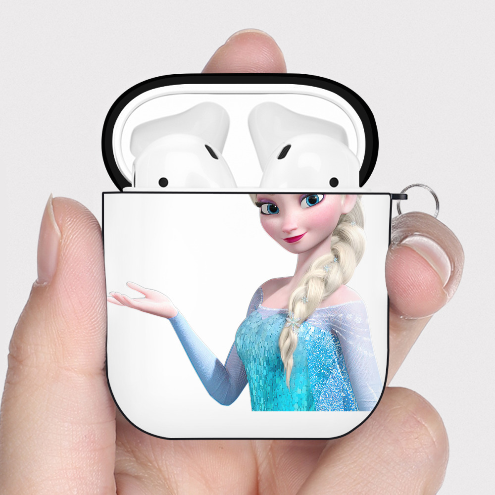 （画像用） アナと雪の女王 アンナ エルサ Frozen Anna Elsa AirPods 第2世代保護ケース ハードシェル ブラック 耐衝撃・防指紋・カラビナ付き