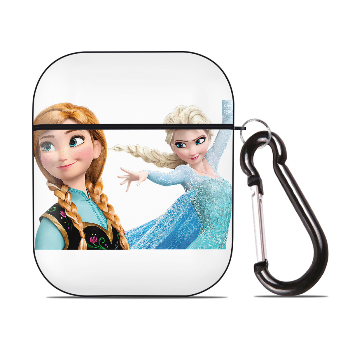 （画像用） アナと雪の女王 アンナ エルサ Frozen Anna Elsa AirPods 第2世代保護ケース ハードシェル ブラック 耐衝撃・防指紋・カラビナ付き