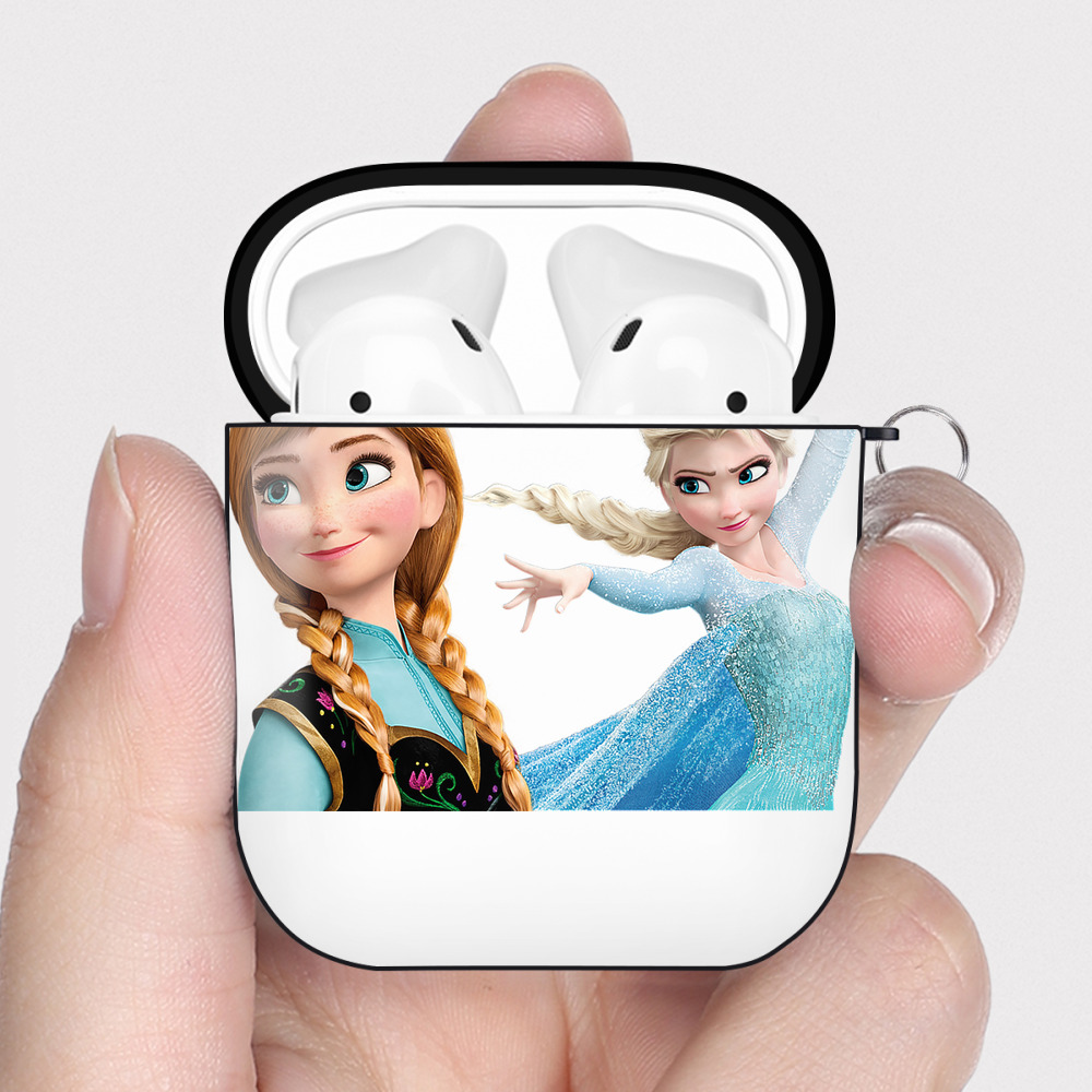 （画像用） アナと雪の女王 アンナ エルサ Frozen Anna Elsa AirPods 第2世代保護ケース ハードシェル ブラック 耐衝撃・防指紋・カラビナ付き
