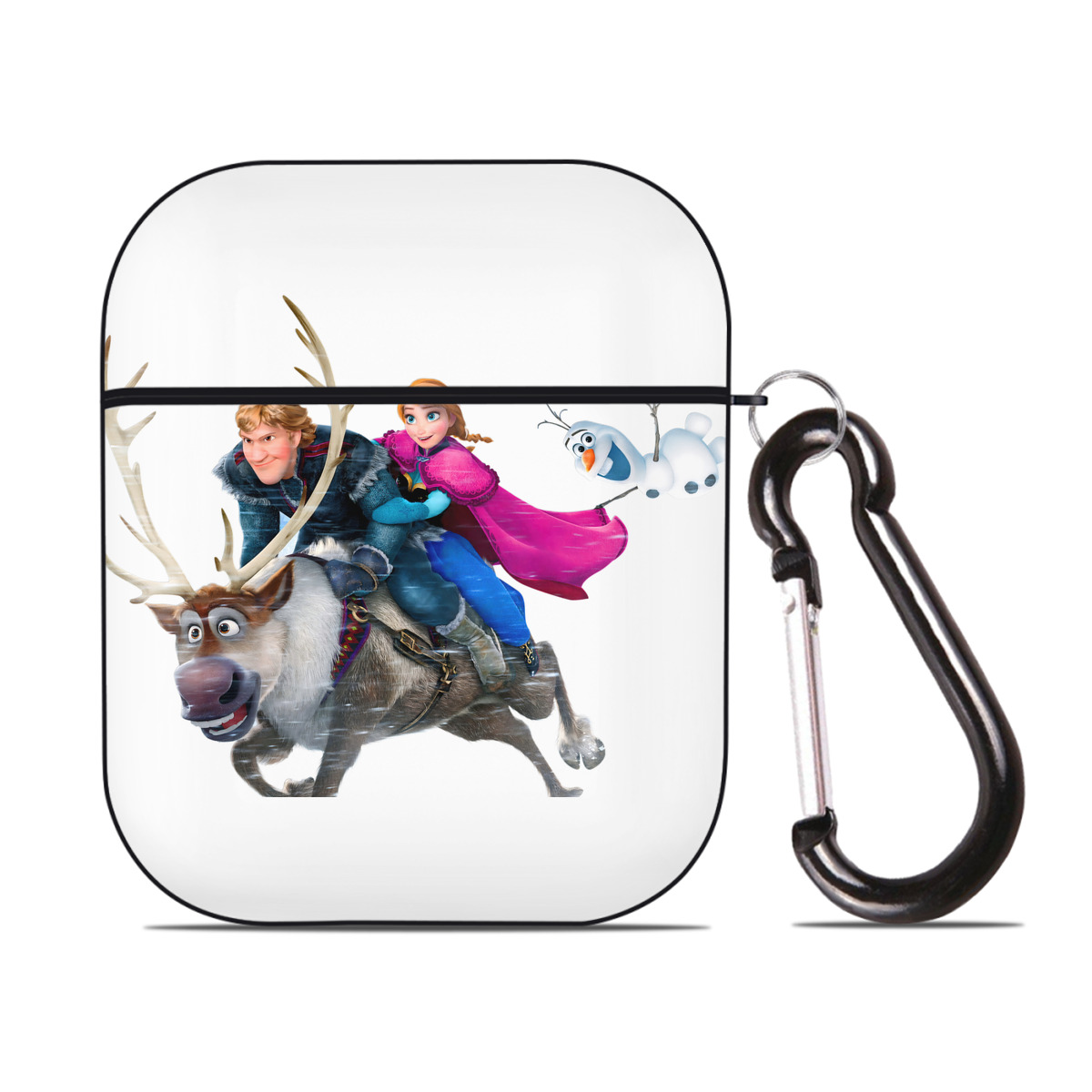 （画像用） アナと雪の女王 アンナ エルサ Frozen Anna Elsa AirPods 第2世代保護ケース ハードシェル ブラック 耐衝撃・防指紋・カラビナ付き