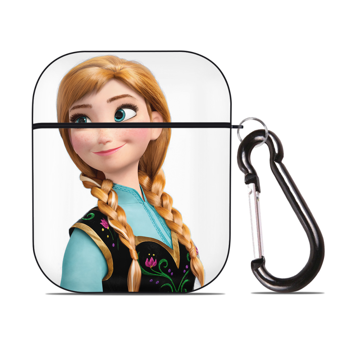 （画像用） アナと雪の女王 アンナ エルサ Frozen Anna Elsa AirPods 第2世代保護ケース ハードシェル ブラック 耐衝撃・防指紋・カラビナ付き