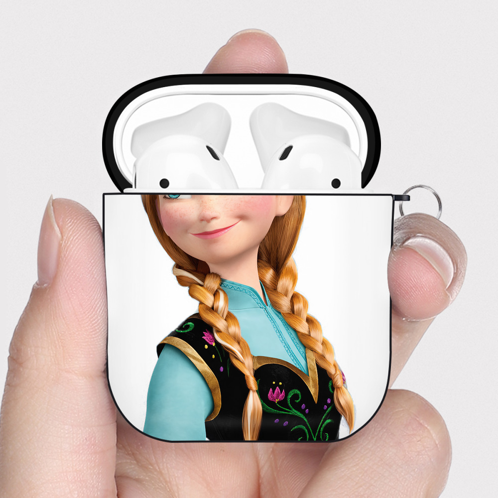 （画像用） アナと雪の女王 アンナ エルサ Frozen Anna Elsa AirPods 第2世代保護ケース ハードシェル ブラック 耐衝撃・防指紋・カラビナ付き