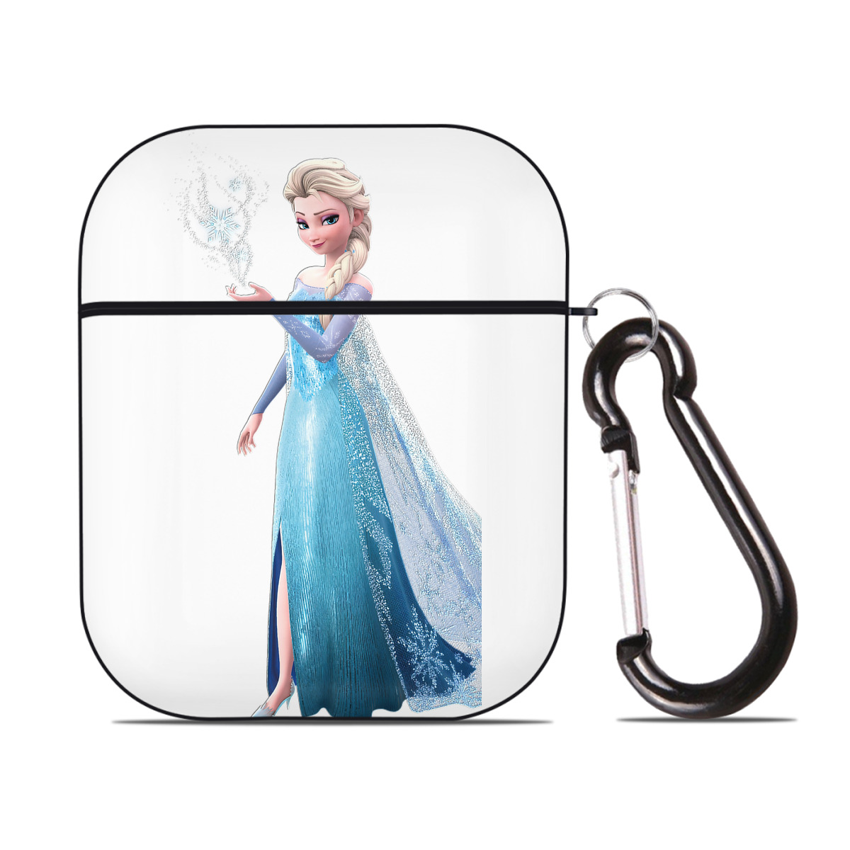 （画像用） アナと雪の女王 アンナ エルサ Frozen Anna Elsa AirPods 第2世代保護ケース ハードシェル ブラック 耐衝撃・防指紋・カラビナ付き
