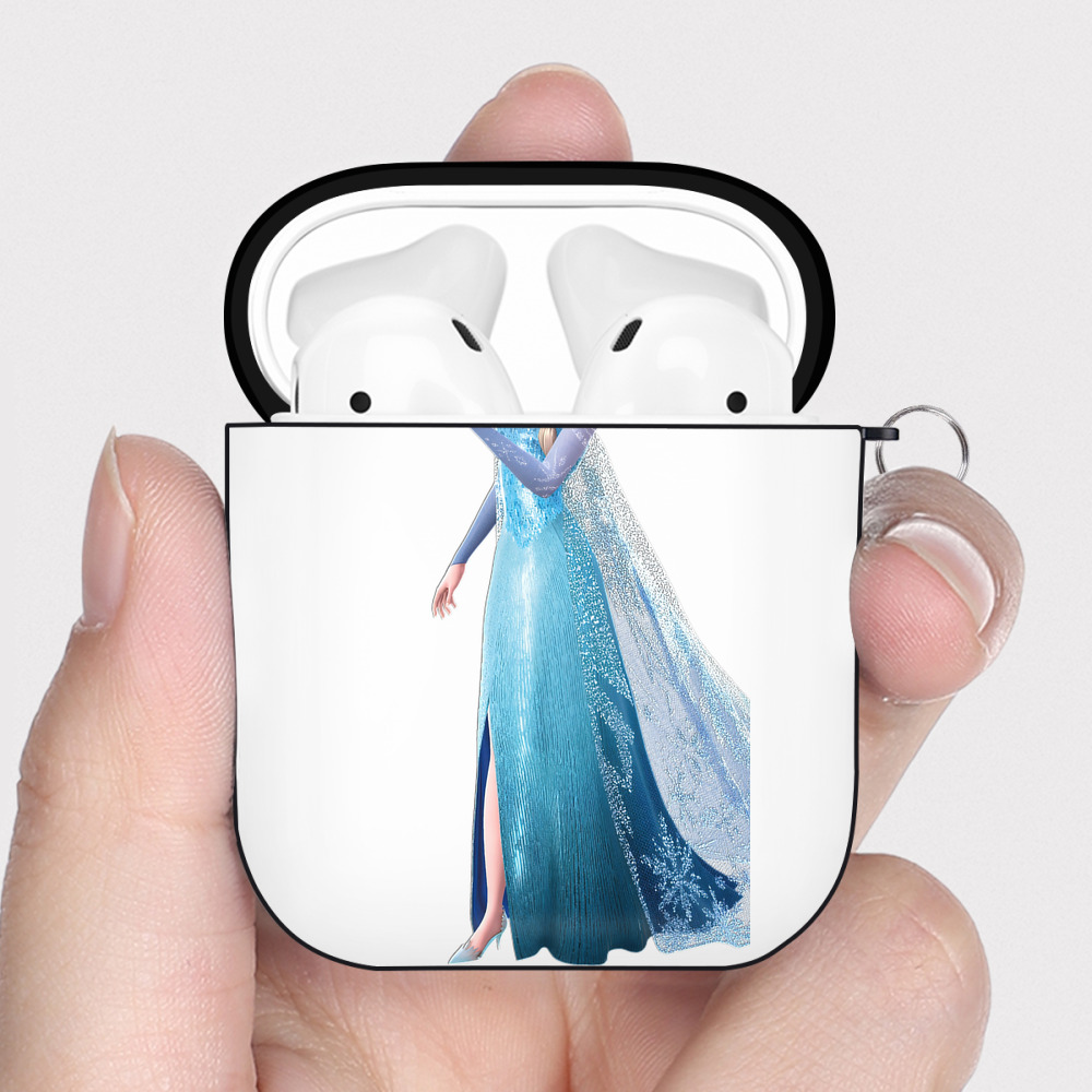 （画像用） アナと雪の女王 アンナ エルサ Frozen Anna Elsa AirPods 第2世代保護ケース ハードシェル ブラック 耐衝撃・防指紋・カラビナ付き