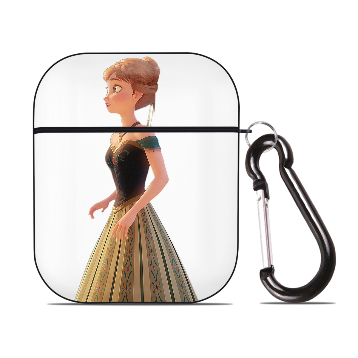 （画像用） アナと雪の女王 アンナ エルサ Frozen Anna Elsa AirPods 第2世代保護ケース ハードシェル ブラック 耐衝撃・防指紋・カラビナ付き