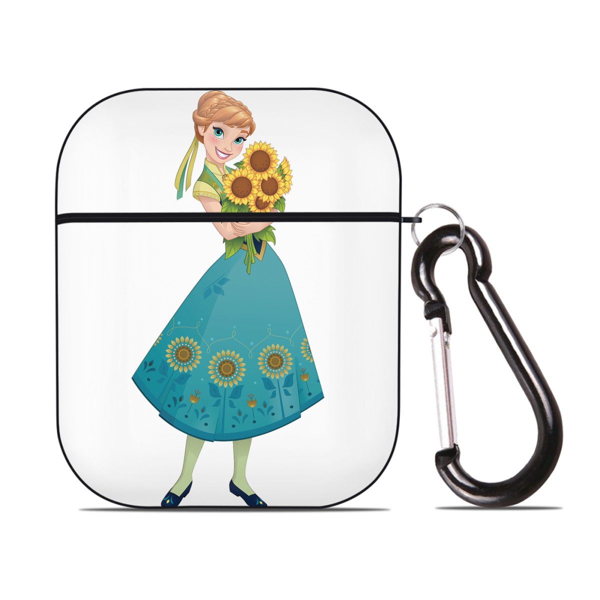 （画像用） アナと雪の女王 アンナ エルサ Frozen Anna Elsa AirPods 第2世代保護ケース ハードシェル ブラック 耐衝撃・防指紋・カラビナ付き