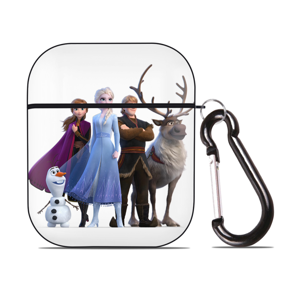 （画像用） アナと雪の女王 アンナ エルサ Frozen Anna Elsa AirPods 第2世代保護ケース ハードシェル ブラック 耐衝撃・防指紋・カラビナ付き