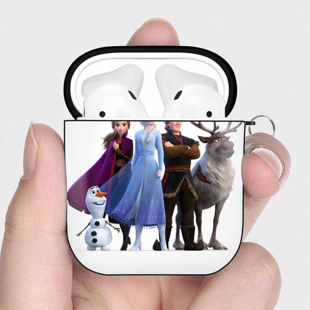 （画像用） アナと雪の女王 アンナ エルサ Frozen Anna Elsa AirPods 第2世代保護ケース ハードシェル ブラック 耐衝撃・防指紋・カラビナ付き