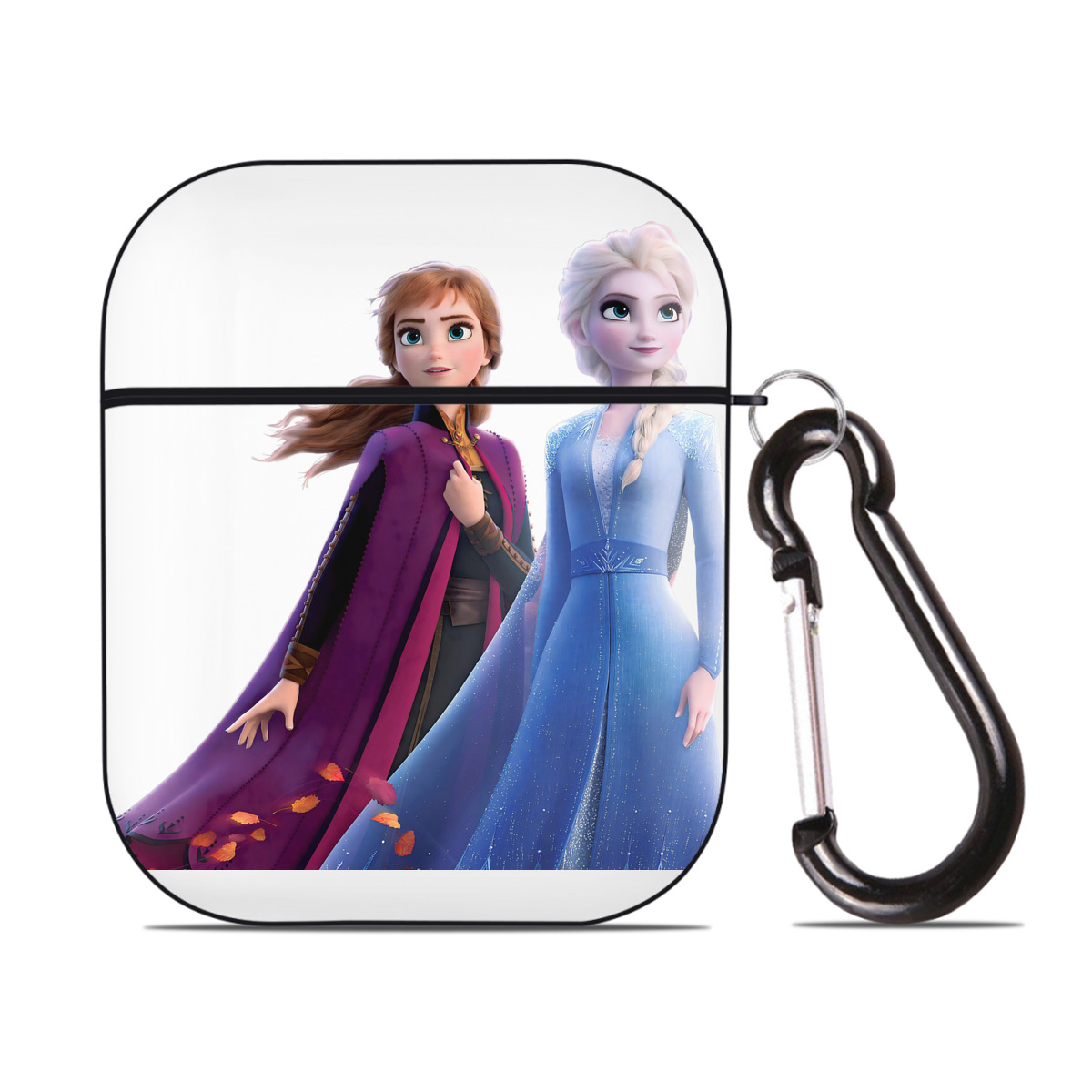 （画像用） アナと雪の女王 アンナ エルサ Frozen Anna Elsa AirPods 第2世代保護ケース ハードシェル ブラック 耐衝撃・防指紋・カラビナ付き