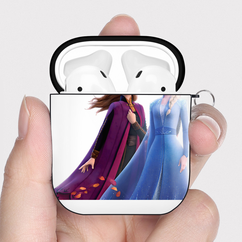 （画像用） アナと雪の女王 アンナ エルサ Frozen Anna Elsa AirPods 第2世代保護ケース ハードシェル ブラック 耐衝撃・防指紋・カラビナ付き