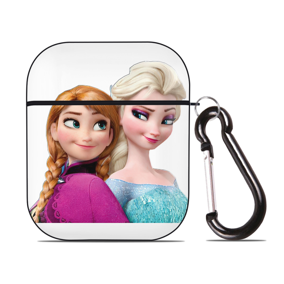 （画像用） アナと雪の女王 アンナ エルサ Frozen Anna Elsa AirPods 第2世代保護ケース ハードシェル ブラック 耐衝撃・防指紋・カラビナ付き