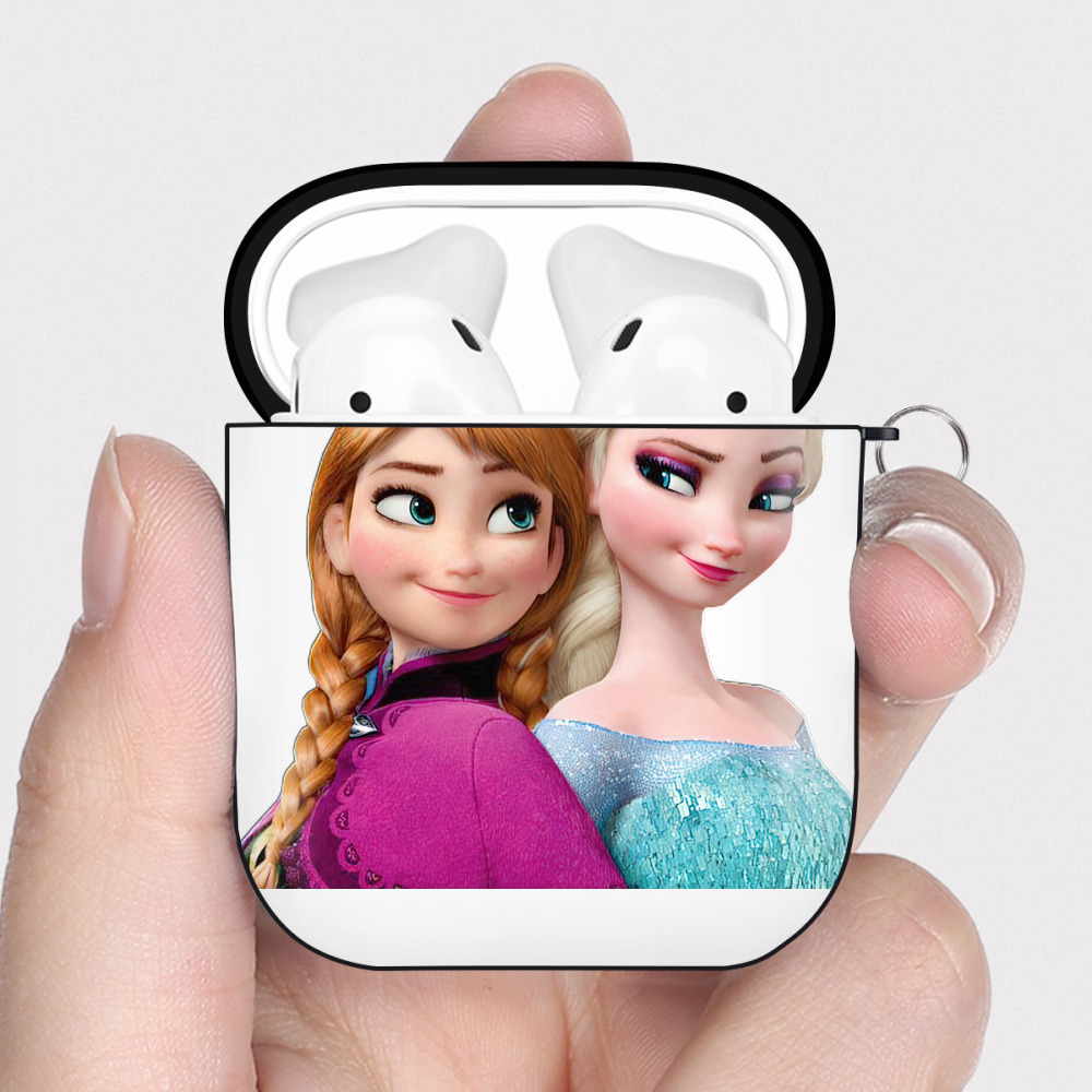 （画像用） アナと雪の女王 アンナ エルサ Frozen Anna Elsa AirPods 第2世代保護ケース ハードシェル ブラック 耐衝撃・防指紋・カラビナ付き