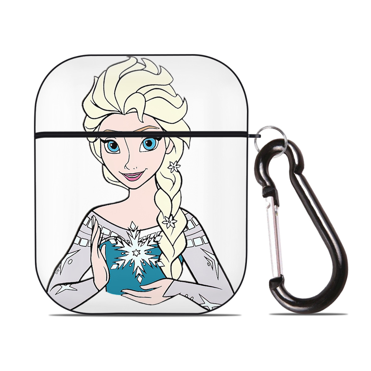 （画像用） アナと雪の女王 アンナ エルサ Frozen Anna Elsa AirPods 第2世代保護ケース ハードシェル ブラック 耐衝撃・防指紋・カラビナ付き