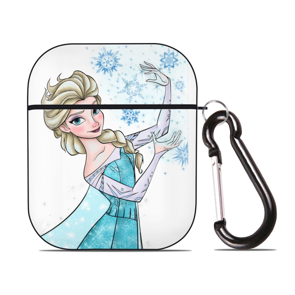 （画像用） アナと雪の女王 アンナ エルサ Frozen Anna Elsa AirPods 第2世代保護ケース ハードシェル ブラック 耐衝撃・防指紋・カラビナ付き