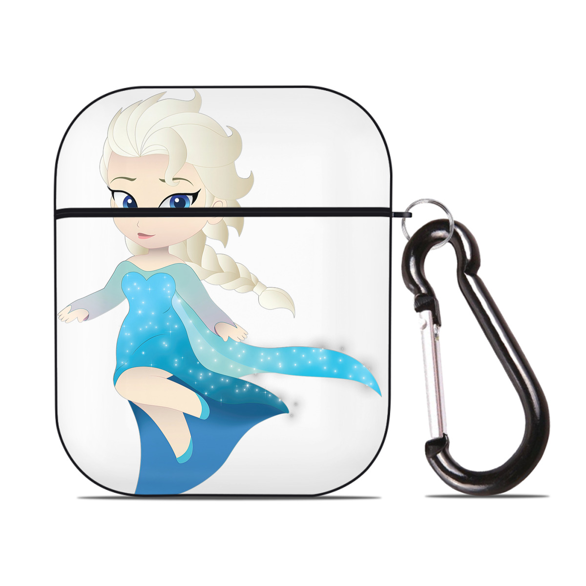 （画像用） アナと雪の女王 アンナ エルサ Frozen Anna Elsa AirPods 第2世代保護ケース ハードシェル ブラック 耐衝撃・防指紋・カラビナ付き