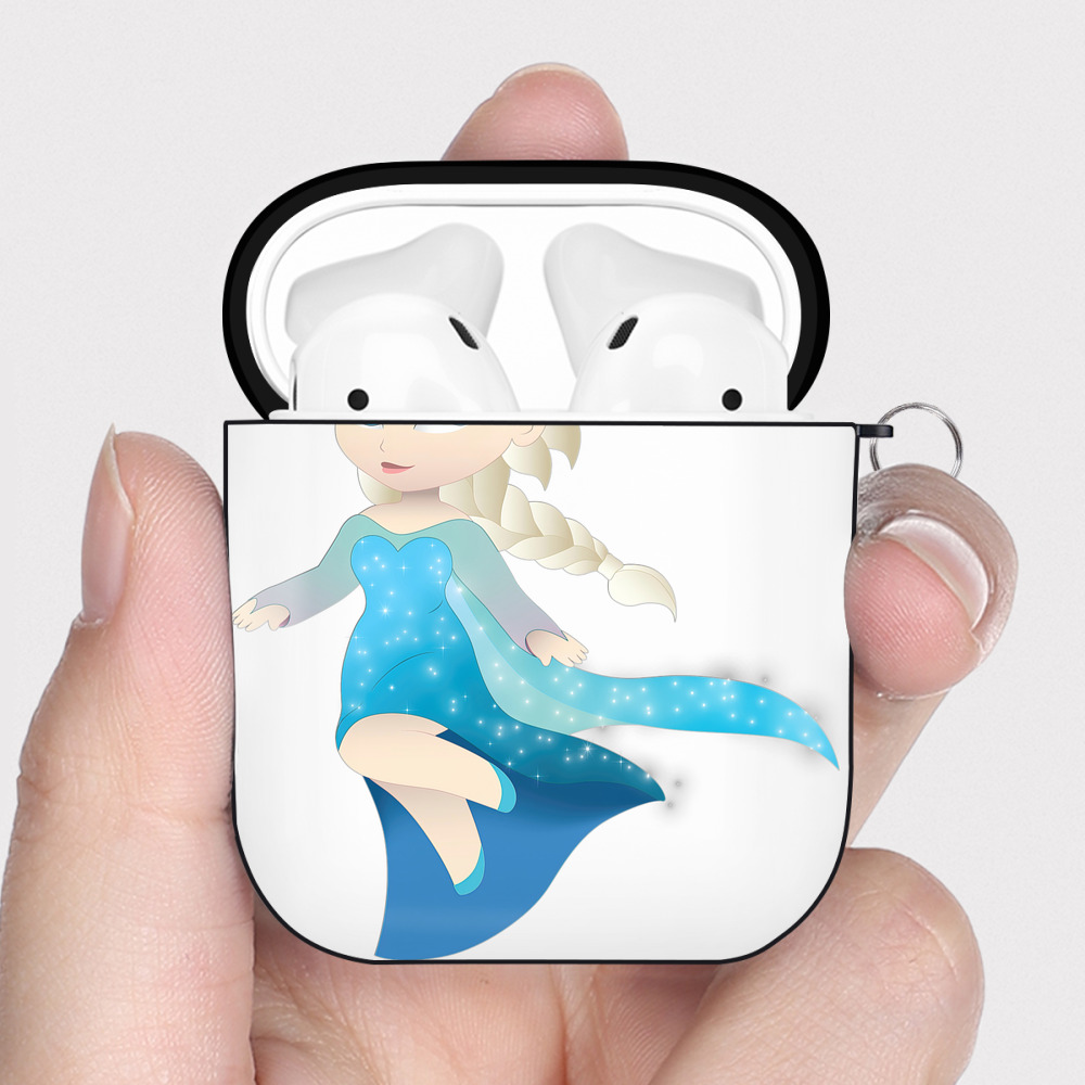 （画像用） アナと雪の女王 アンナ エルサ Frozen Anna Elsa AirPods 第2世代保護ケース ハードシェル ブラック 耐衝撃・防指紋・カラビナ付き