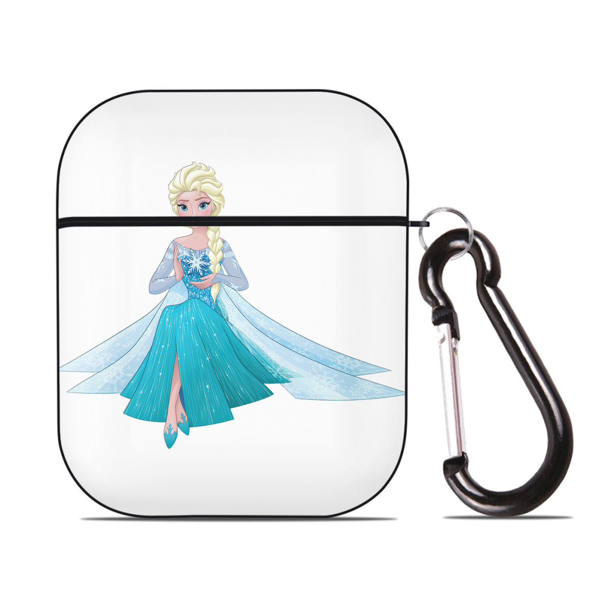 （画像用） アナと雪の女王 アンナ エルサ Frozen Anna Elsa AirPods 第2世代保護ケース ハードシェル ブラック 耐衝撃・防指紋・カラビナ付き