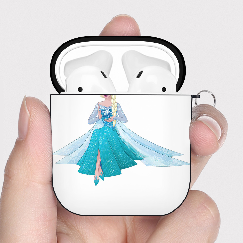 （画像用） アナと雪の女王 アンナ エルサ Frozen Anna Elsa AirPods 第2世代保護ケース ハードシェル ブラック 耐衝撃・防指紋・カラビナ付き