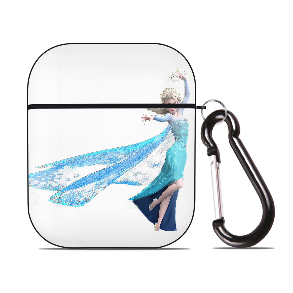（画像用） アナと雪の女王 アンナ エルサ Frozen Anna Elsa AirPods 第2世代保護ケース ハードシェル ブラック 耐衝撃・防指紋・カラビナ付き