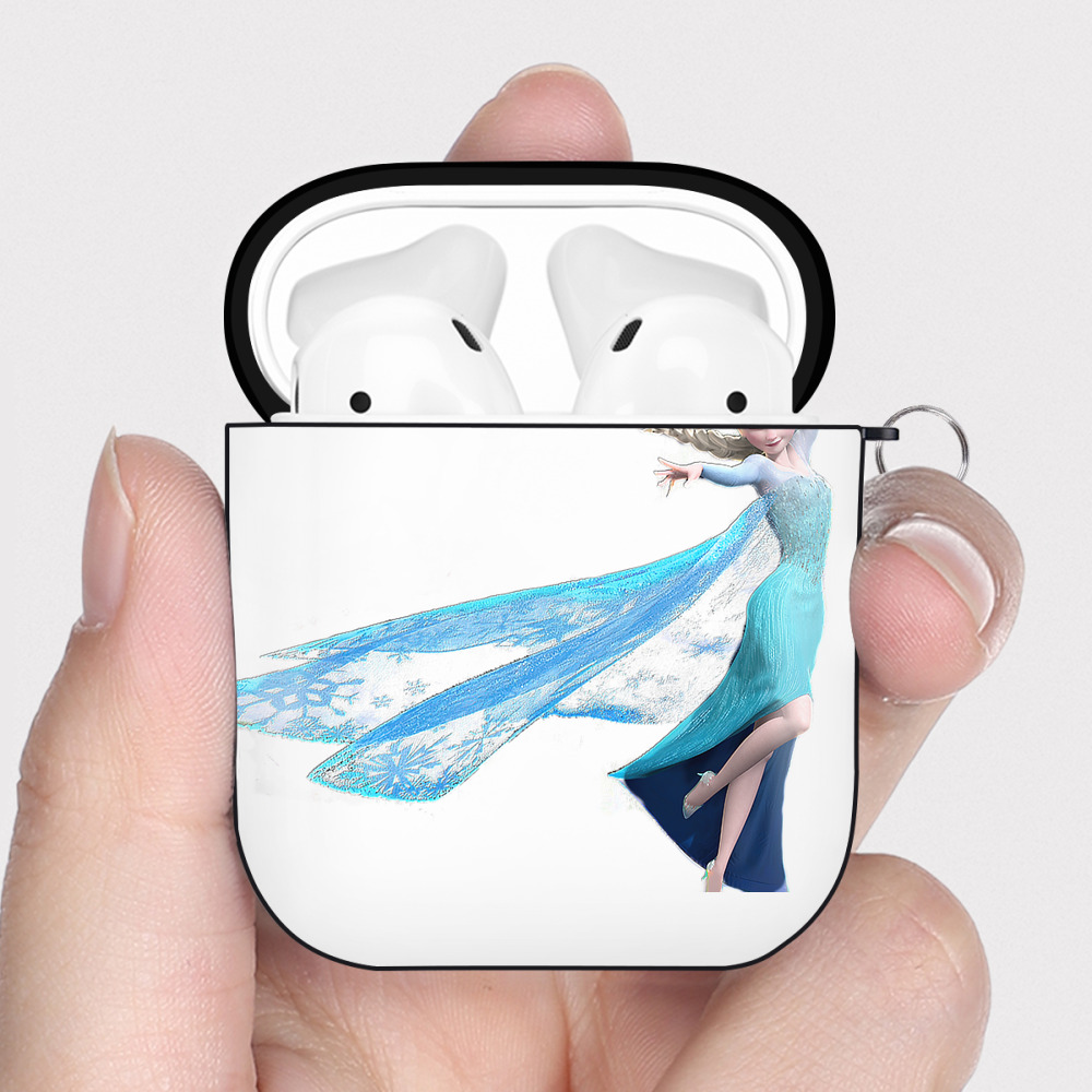 （画像用） アナと雪の女王 アンナ エルサ Frozen Anna Elsa AirPods 第2世代保護ケース ハードシェル ブラック 耐衝撃・防指紋・カラビナ付き