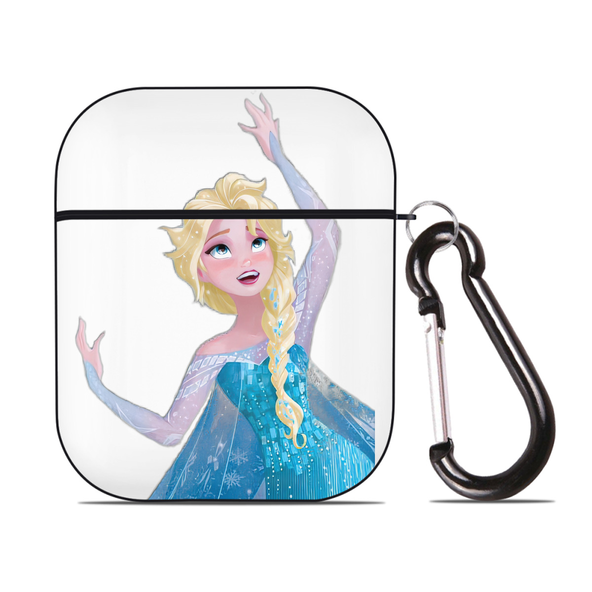 （画像用） アナと雪の女王 アンナ エルサ Frozen Anna Elsa AirPods 第2世代保護ケース ハードシェル ブラック 耐衝撃・防指紋・カラビナ付き