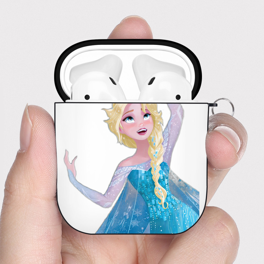 （画像用） アナと雪の女王 アンナ エルサ Frozen Anna Elsa AirPods 第2世代保護ケース ハードシェル ブラック 耐衝撃・防指紋・カラビナ付き