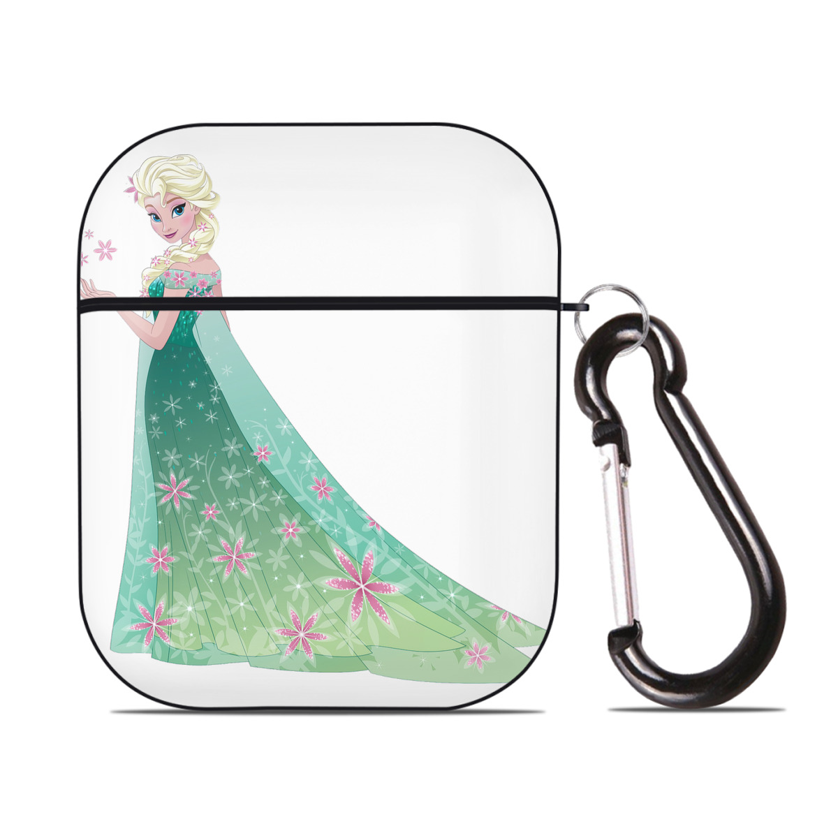 （画像用） アナと雪の女王 アンナ エルサ Frozen Anna Elsa AirPods 第2世代保護ケース ハードシェル ブラック 耐衝撃・防指紋・カラビナ付き