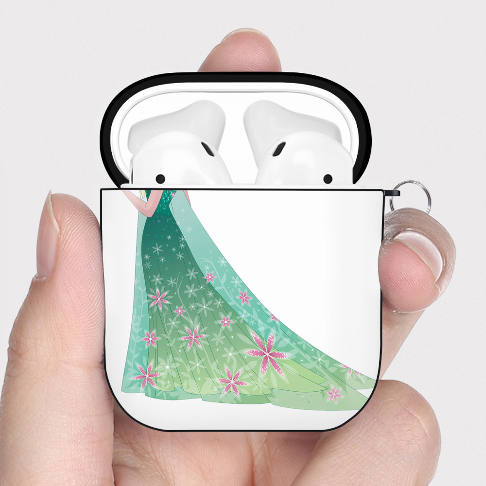 （画像用） アナと雪の女王 アンナ エルサ Frozen Anna Elsa AirPods 第2世代保護ケース ハードシェル ブラック 耐衝撃・防指紋・カラビナ付き