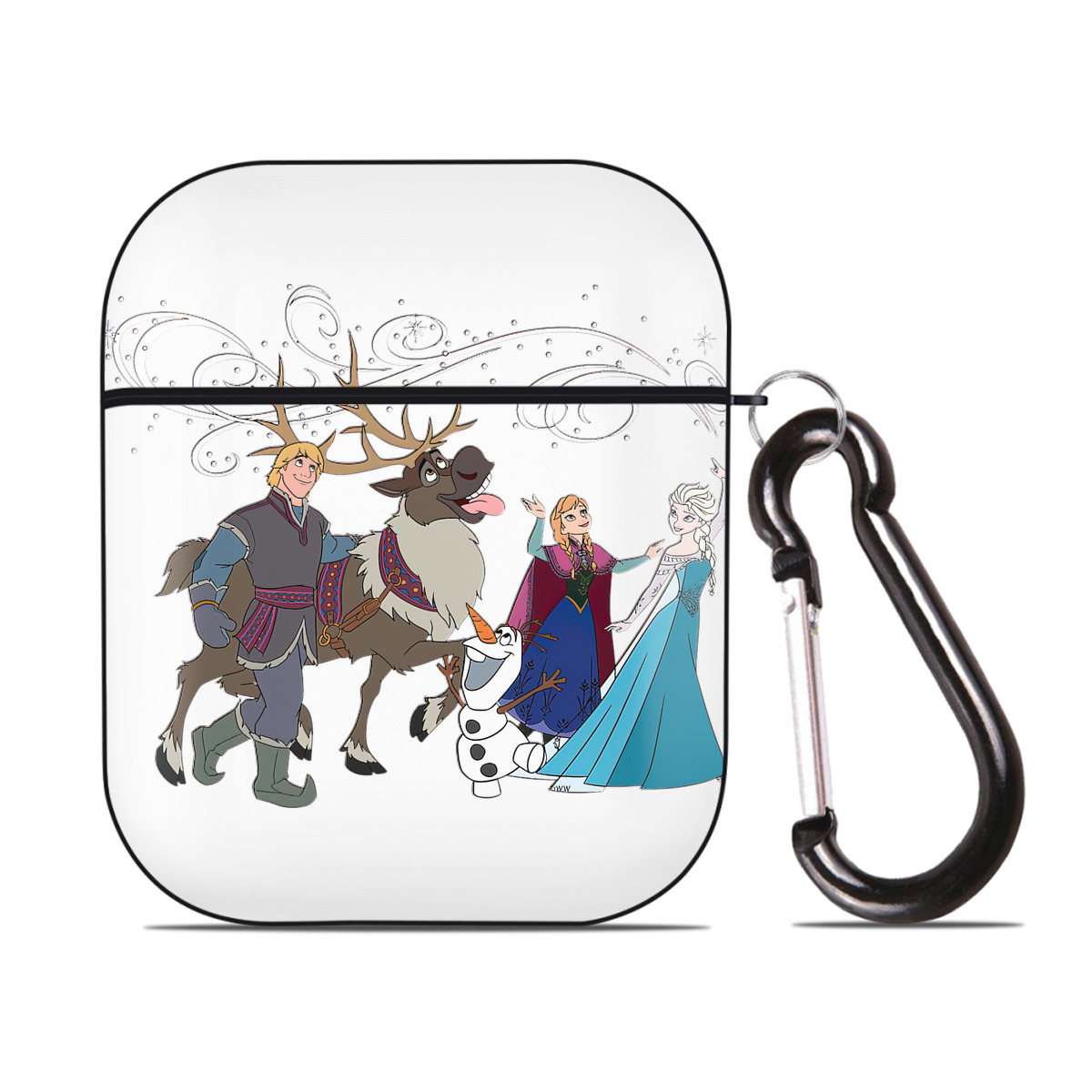 （画像用） アナと雪の女王 アンナ エルサ Frozen Anna Elsa AirPods 第2世代保護ケース ハードシェル ブラック 耐衝撃・防指紋・カラビナ付き