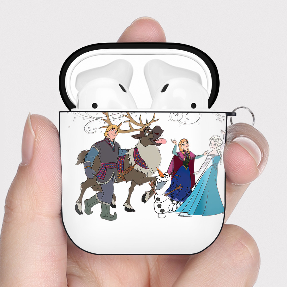 （画像用） アナと雪の女王 アンナ エルサ Frozen Anna Elsa AirPods 第2世代保護ケース ハードシェル ブラック 耐衝撃・防指紋・カラビナ付き