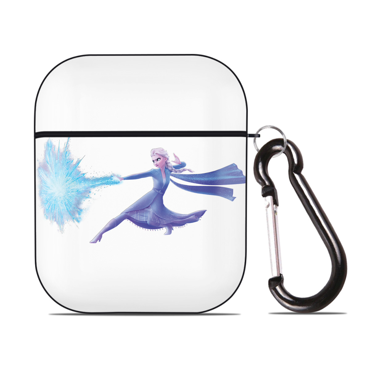 （画像用） アナと雪の女王 アンナ エルサ Frozen Anna Elsa AirPods 第2世代保護ケース ハードシェル ブラック 耐衝撃・防指紋・カラビナ付き