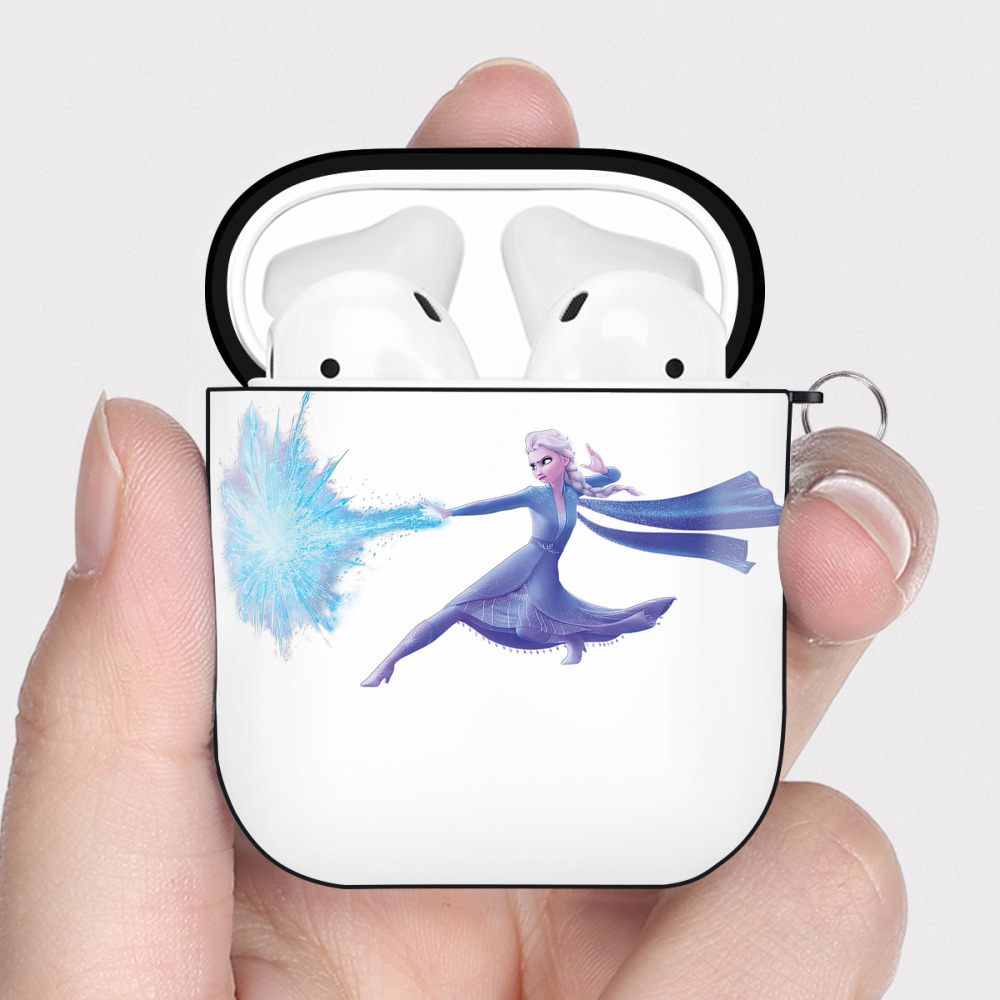 （画像用） アナと雪の女王 アンナ エルサ Frozen Anna Elsa AirPods 第2世代保護ケース ハードシェル ブラック 耐衝撃・防指紋・カラビナ付き