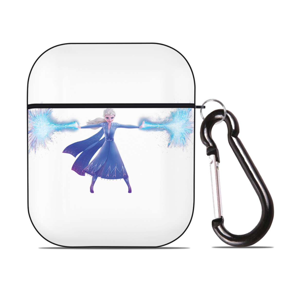 （画像用） アナと雪の女王 アンナ エルサ Frozen Anna Elsa AirPods 第2世代保護ケース ハードシェル ブラック 耐衝撃・防指紋・カラビナ付き