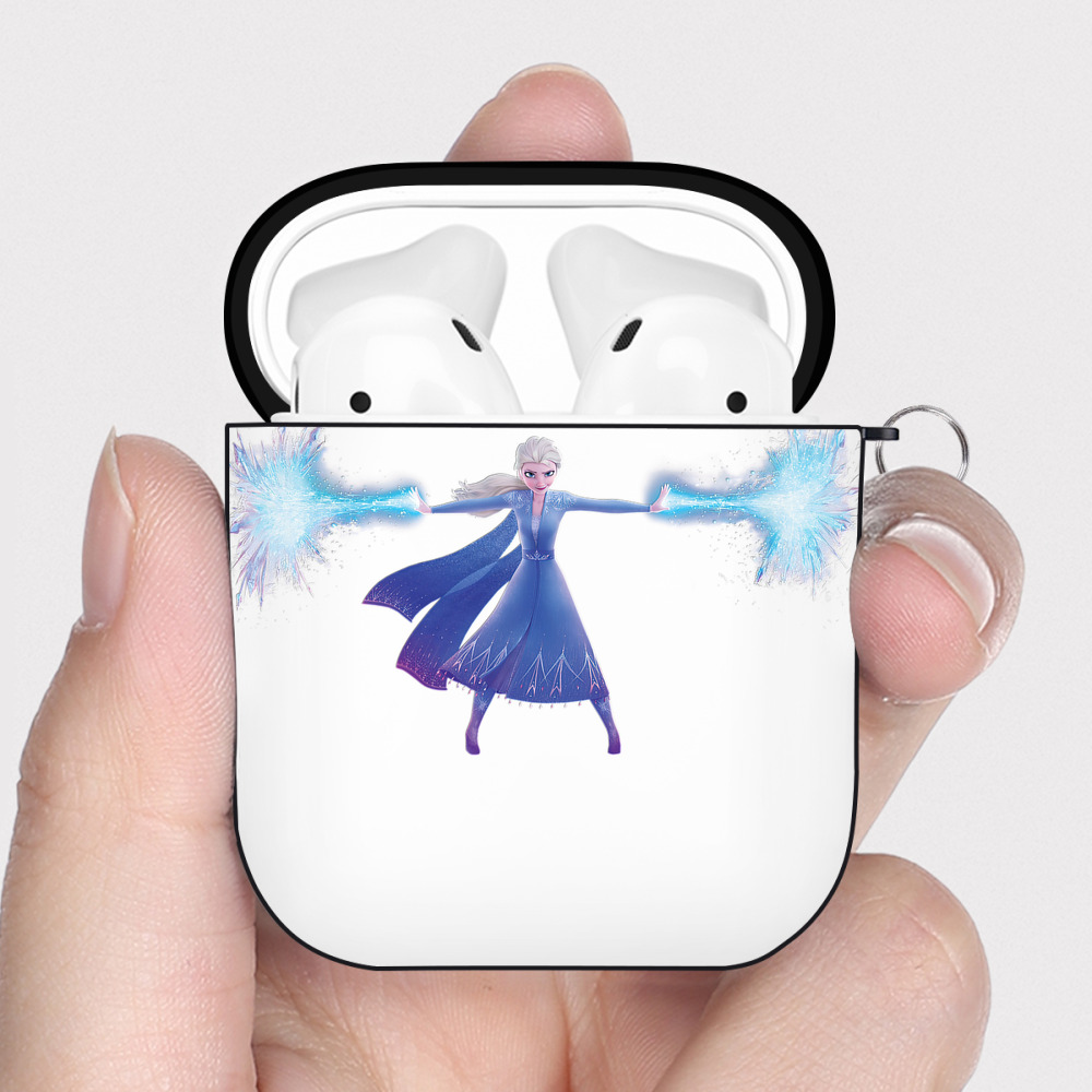 （画像用） アナと雪の女王 アンナ エルサ Frozen Anna Elsa AirPods 第2世代保護ケース ハードシェル ブラック 耐衝撃・防指紋・カラビナ付き