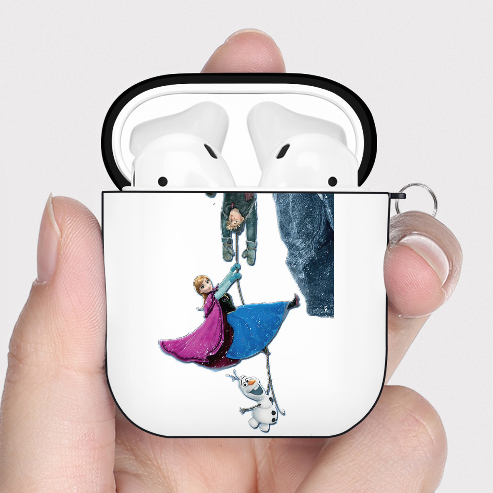 （画像用） アナと雪の女王 アンナ エルサ Frozen Anna Elsa AirPods 第2世代保護ケース ハードシェル ブラック 耐衝撃・防指紋・カラビナ付き