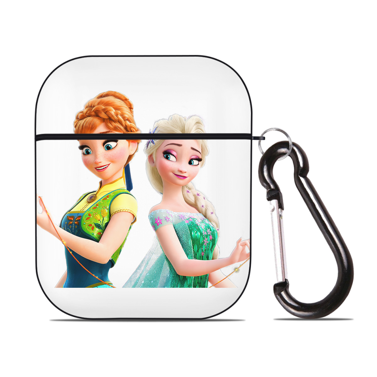 （画像用） アナと雪の女王 アンナ エルサ Frozen Anna Elsa AirPods 第2世代保護ケース ハードシェル ブラック 耐衝撃・防指紋・カラビナ付き