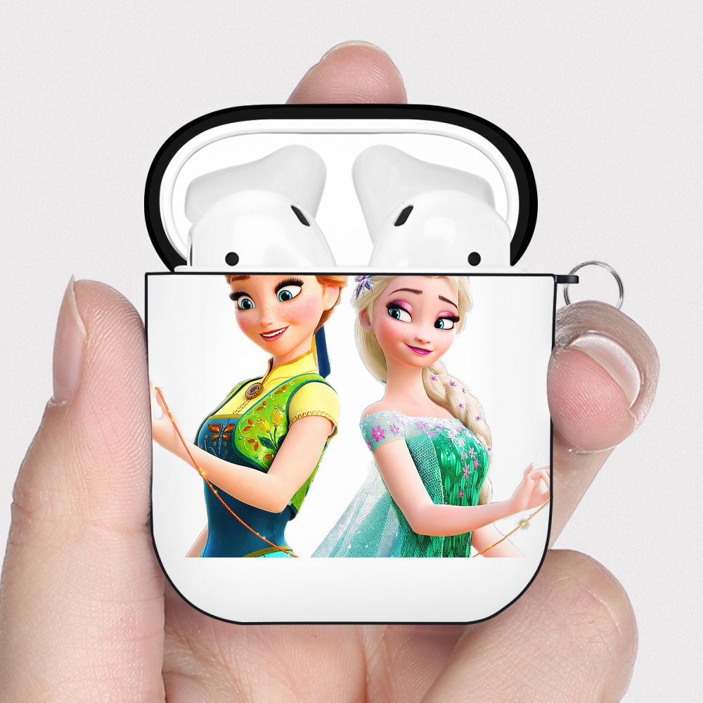 （画像用） アナと雪の女王 アンナ エルサ Frozen Anna Elsa AirPods 第2世代保護ケース ハードシェル ブラック 耐衝撃・防指紋・カラビナ付き