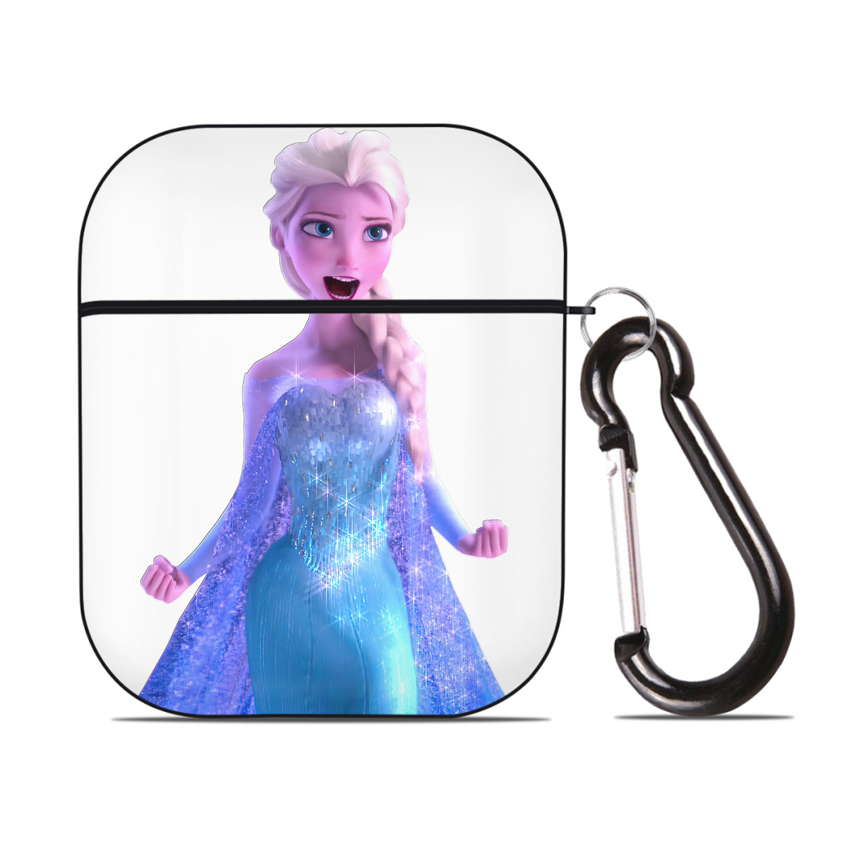 （画像用） アナと雪の女王 アンナ エルサ Frozen Anna Elsa AirPods 第2世代保護ケース ハードシェル ブラック 耐衝撃・防指紋・カラビナ付き