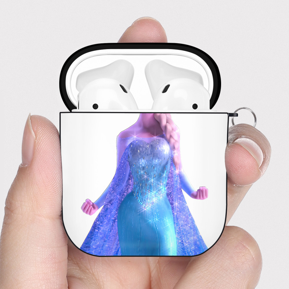 （画像用） アナと雪の女王 アンナ エルサ Frozen Anna Elsa AirPods 第2世代保護ケース ハードシェル ブラック 耐衝撃・防指紋・カラビナ付き