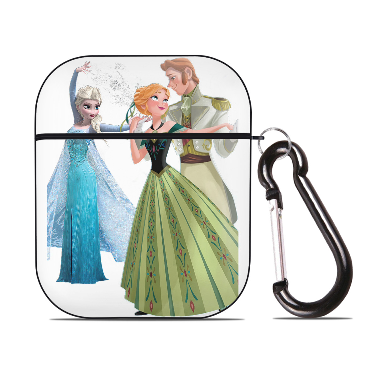 （画像用） アナと雪の女王 アンナ エルサ Frozen Anna Elsa AirPods 第2世代保護ケース ハードシェル ブラック 耐衝撃・防指紋・カラビナ付き