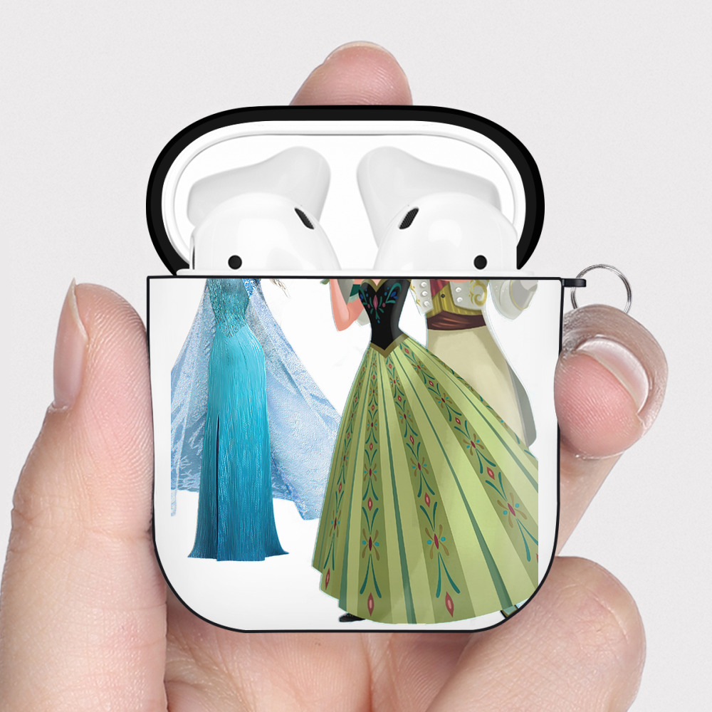（画像用） アナと雪の女王 アンナ エルサ Frozen Anna Elsa AirPods 第2世代保護ケース ハードシェル ブラック 耐衝撃・防指紋・カラビナ付き