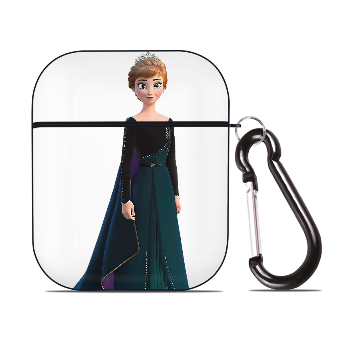 （画像用） アナと雪の女王 アンナ エルサ Frozen Anna Elsa AirPods 第2世代保護ケース ハードシェル ブラック 耐衝撃・防指紋・カラビナ付き