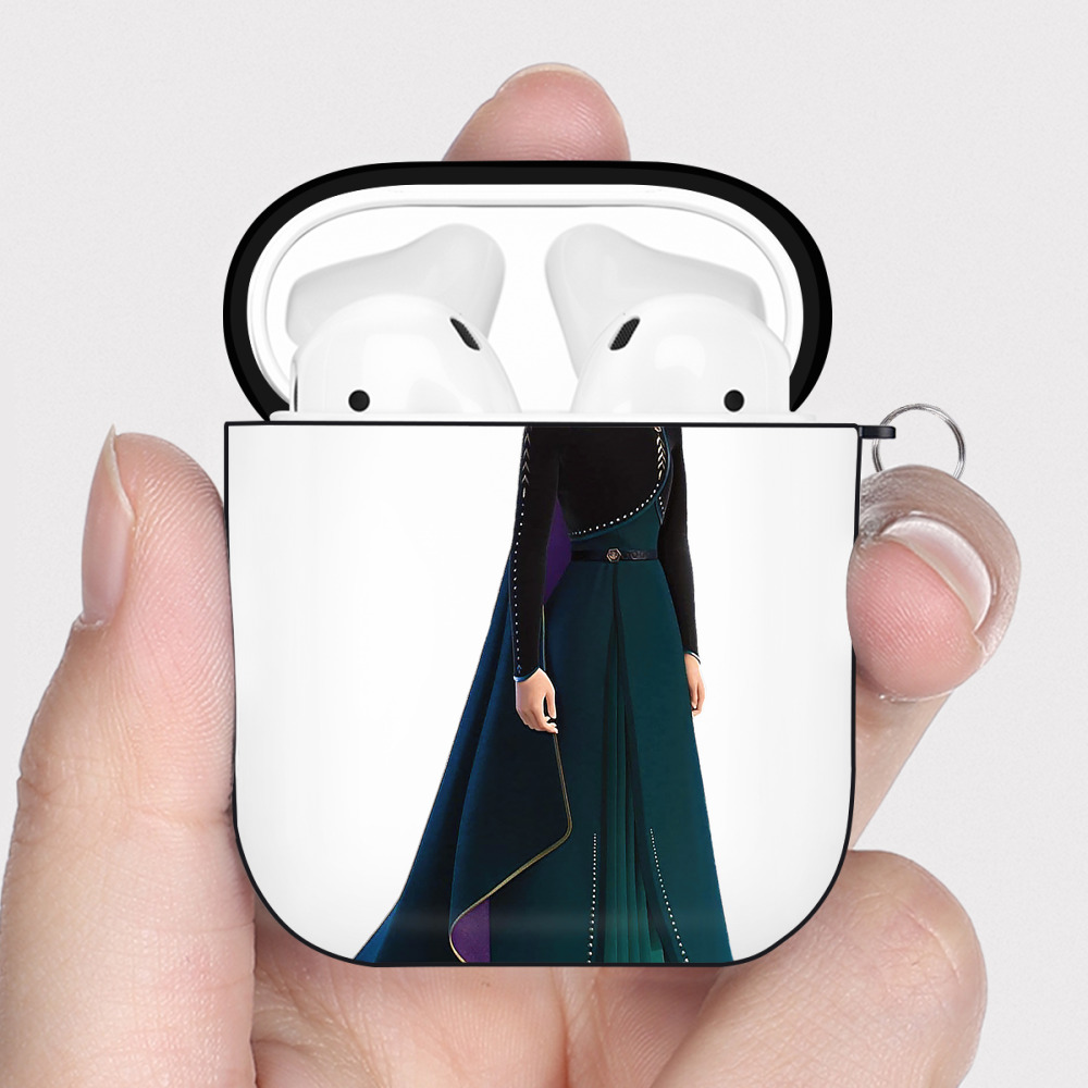 （画像用） アナと雪の女王 アンナ エルサ Frozen Anna Elsa AirPods 第2世代保護ケース ハードシェル ブラック 耐衝撃・防指紋・カラビナ付き