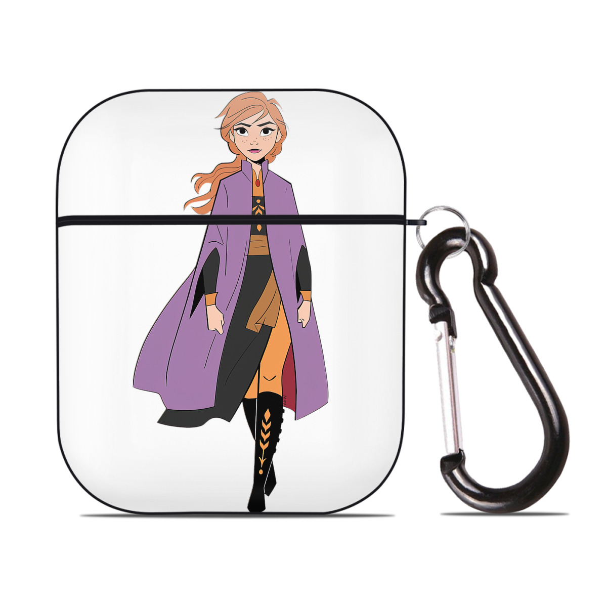 （画像用） アナと雪の女王 アンナ エルサ Frozen Anna Elsa AirPods 第2世代保護ケース ハードシェル ブラック 耐衝撃・防指紋・カラビナ付き