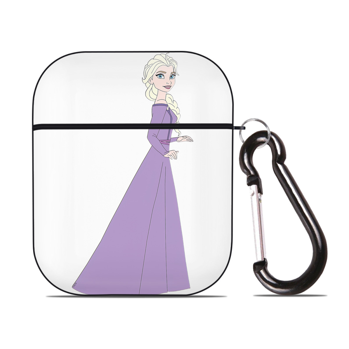 （画像用） アナと雪の女王 アンナ エルサ Frozen Anna Elsa AirPods 第2世代保護ケース ハードシェル ブラック 耐衝撃・防指紋・カラビナ付き
