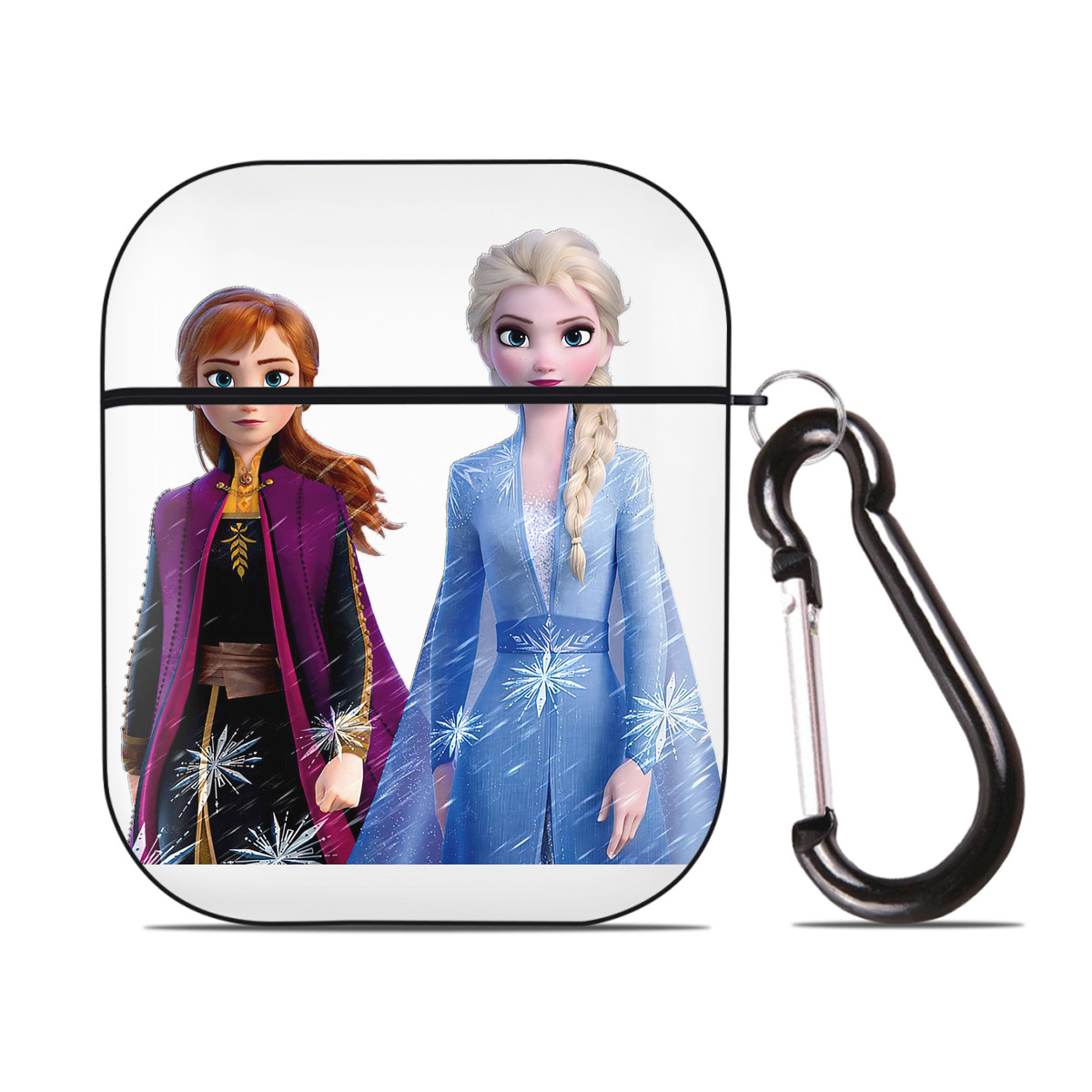 （画像用） アナと雪の女王 アンナ エルサ Frozen Anna Elsa AirPods 第2世代保護ケース ハードシェル ブラック 耐衝撃・防指紋・カラビナ付き