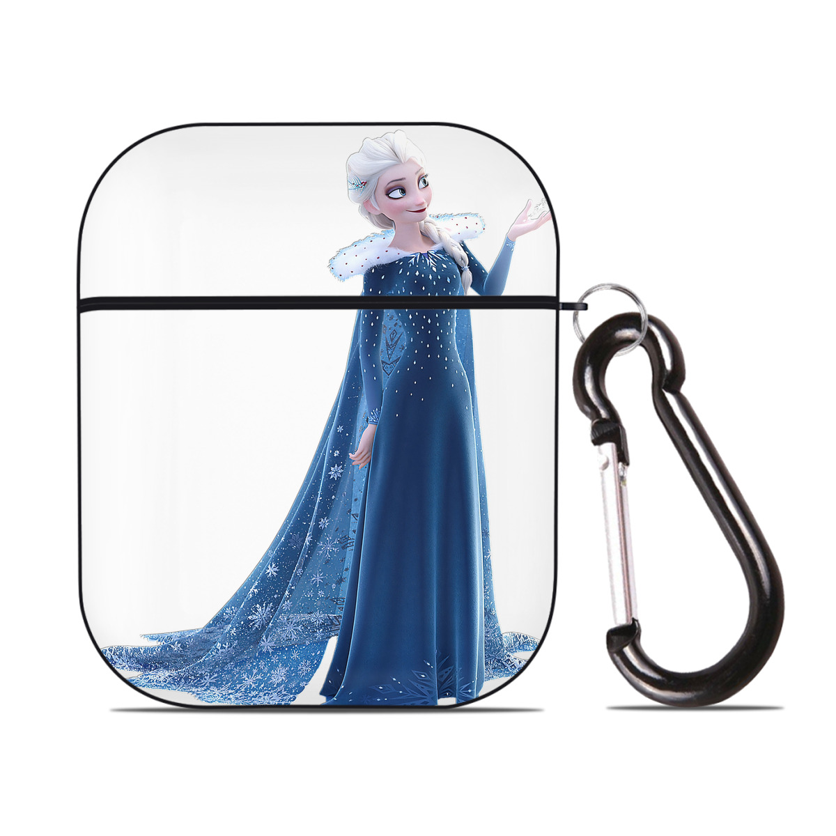 （画像用） アナと雪の女王 アンナ エルサ Frozen Anna Elsa AirPods 第2世代保護ケース ハードシェル ブラック 耐衝撃・防指紋・カラビナ付き