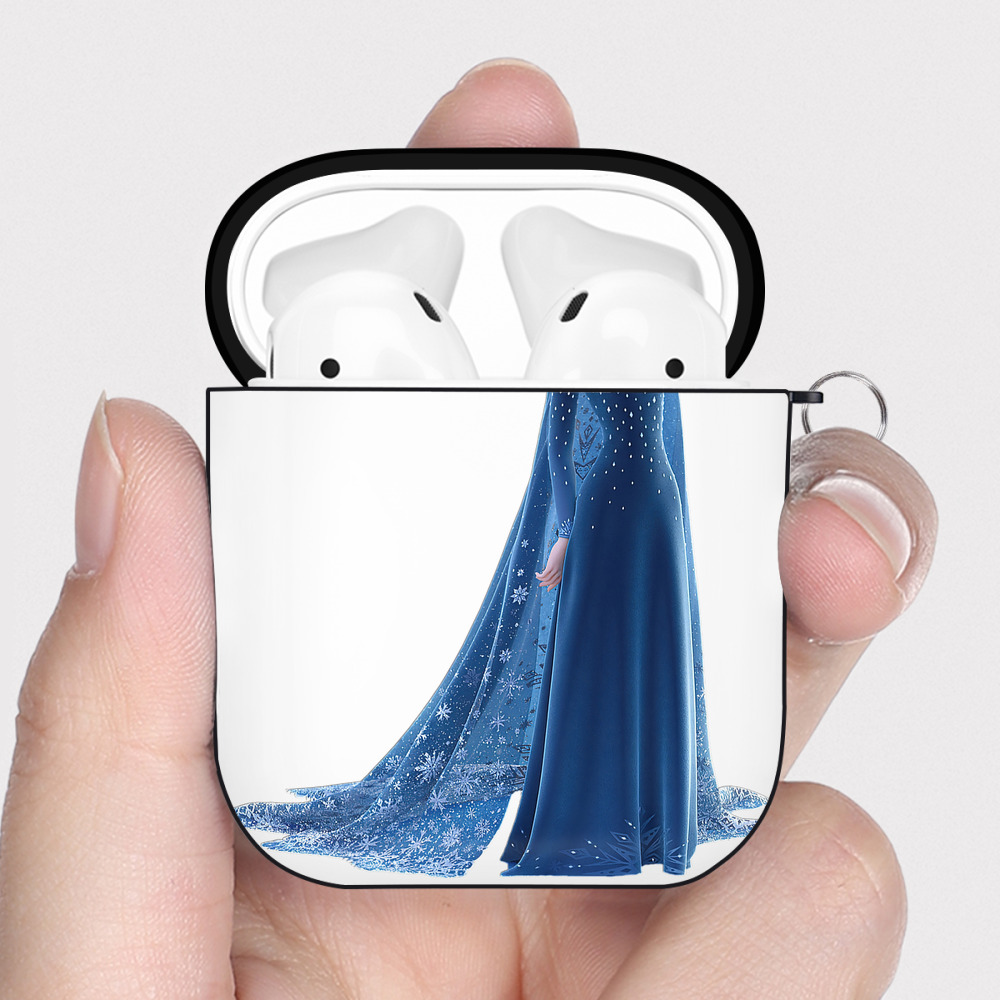 （画像用） アナと雪の女王 アンナ エルサ Frozen Anna Elsa AirPods 第2世代保護ケース ハードシェル ブラック 耐衝撃・防指紋・カラビナ付き