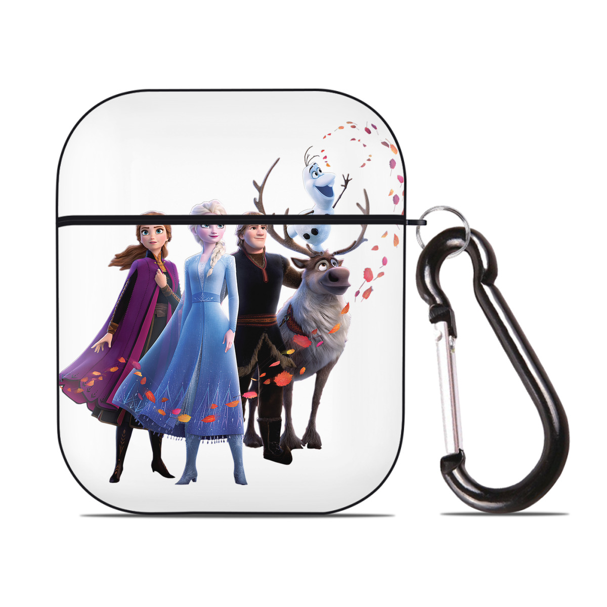 （画像用） アナと雪の女王 アンナ エルサ Frozen Anna Elsa AirPods 第2世代保護ケース ハードシェル ブラック 耐衝撃・防指紋・カラビナ付き