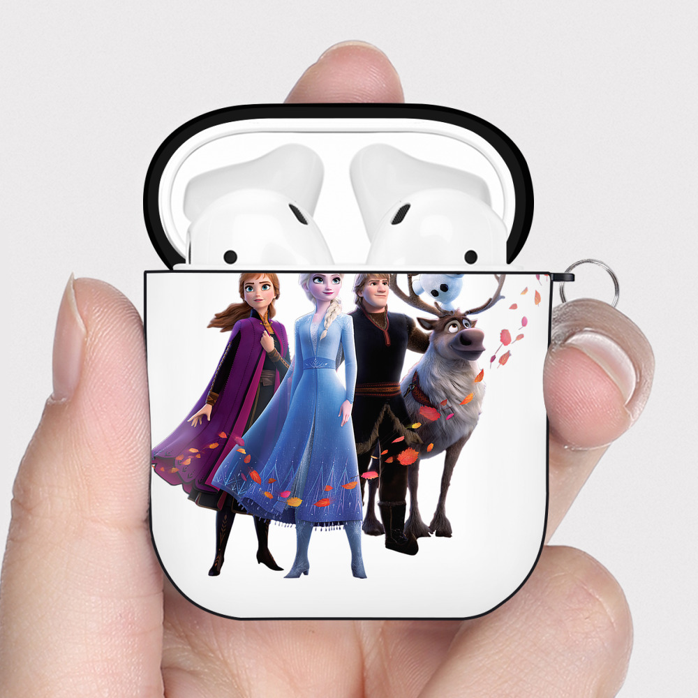 （画像用） アナと雪の女王 アンナ エルサ Frozen Anna Elsa AirPods 第2世代保護ケース ハードシェル ブラック 耐衝撃・防指紋・カラビナ付き